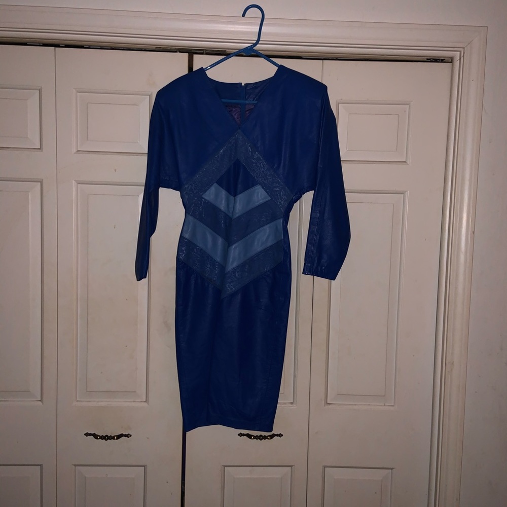 ROYAL BLUE LEATHER DRESS - Picture 7 of 8